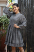 MULMUL TWILIGHT SERENADE BLOCK PRINTED GATHERED MIDI DRESS MULMUL TWILIGHT SERENADE BLOCK PRINTED GATHERED MIDI DRESS